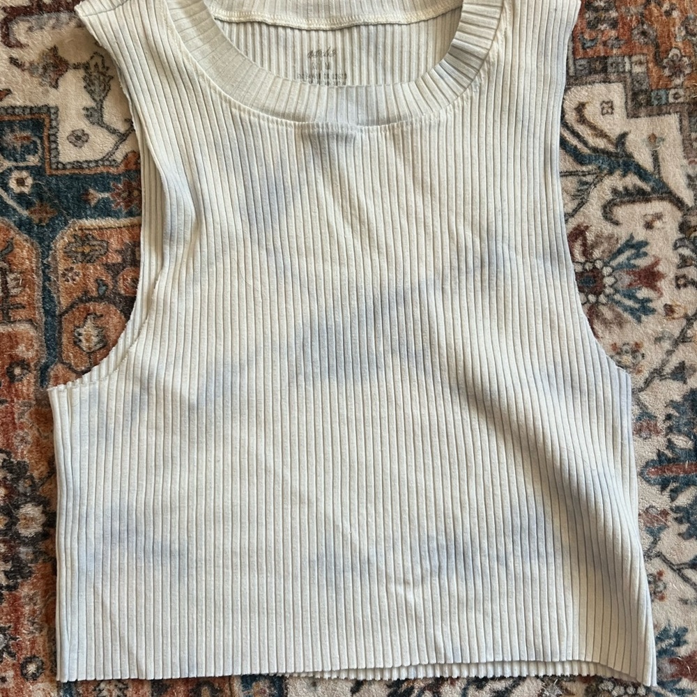 Aerie Women's Ribbed Sleeveless Top - Cream and Blue